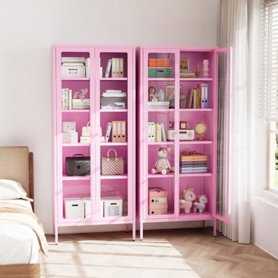 Home Office In Living Room - 5-Tier Glass Display Cabinet for Home