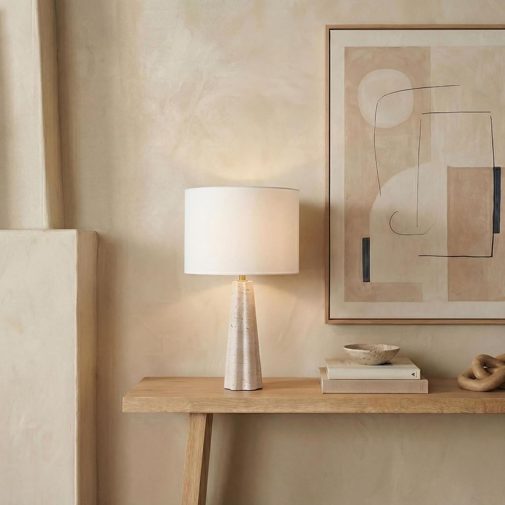 25-inch Travertine/White Table - огляд і ціна Home Office In Living Room